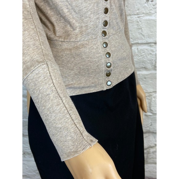 COL STORY Sweater Beige Brown Front Snaps SMALL Acrylic Cotton Fitted Stretchy - Picture 4 of 9